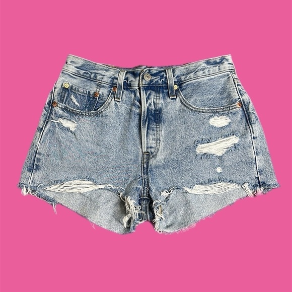 NEW Levi’s Original High Rise Ripped Cut-Off Denim Shorts Light Wash Sz 27 - Picture 1 of 8